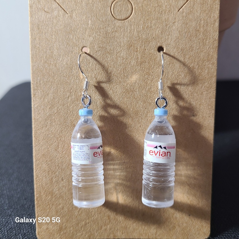 Handmade Evian Water‎ Bottle Novelty Earrings Quirky Funny Dangle Earrings Women